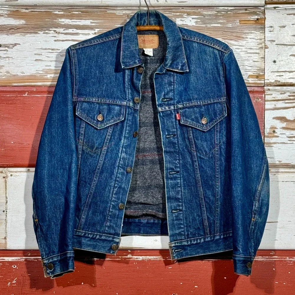 USA 70s Vintage Levi's Denim Jacket Blanket Lined Trucker Jacket Size 34‎ - Picture 3 of 8